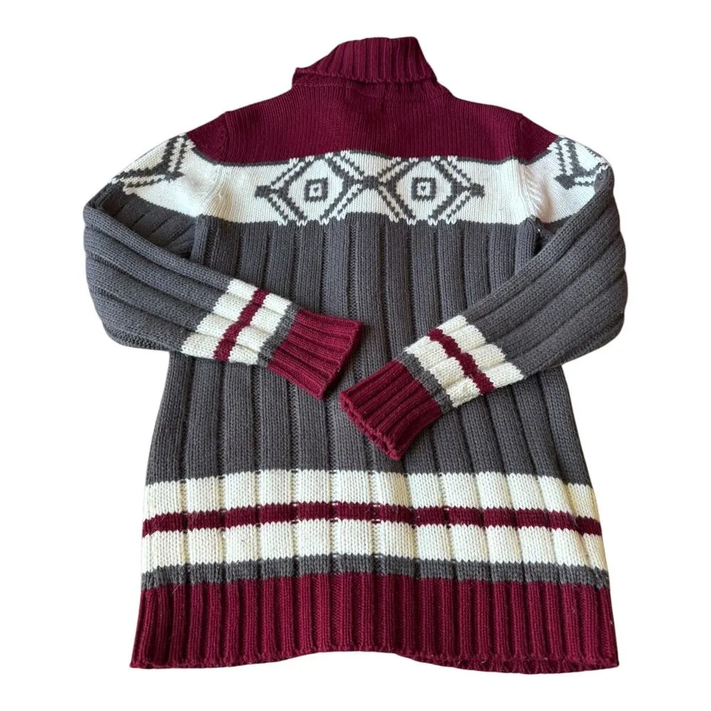 Vintage Retro Sigallo Knit Cardigan big collar, Gray, Maroon & Cream size medium Gray - Image 5