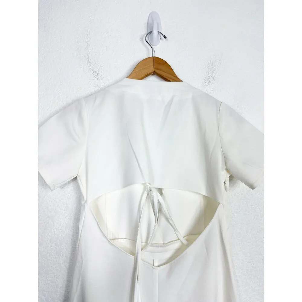 Sabo Skirt White Jumpsuit Size XS Short Sleeve Cut Out Back Bridal Lightweight - Image 13