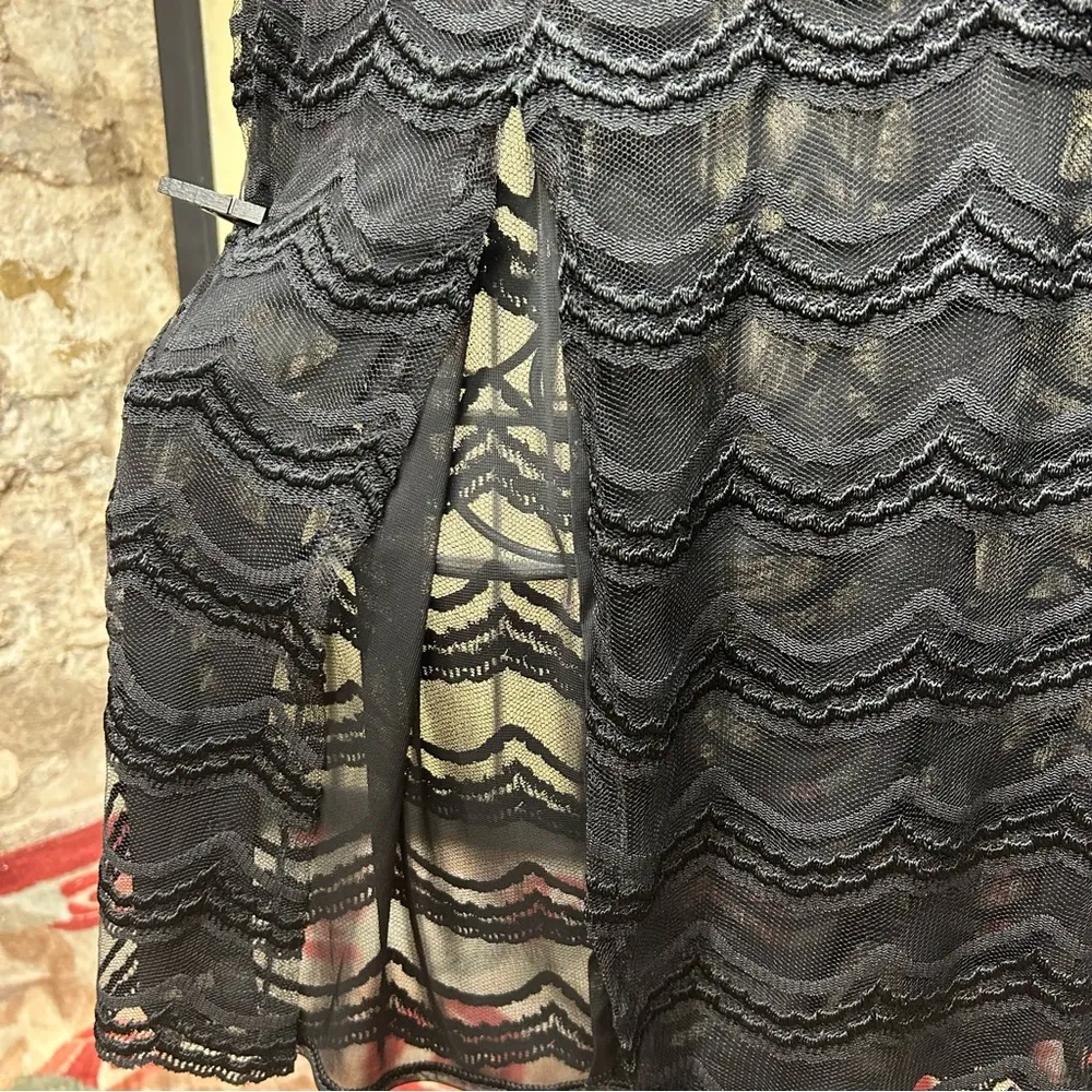 Vintage FM Lingerie Sheer Black Lace Gown w/ Spaghetti Straps and Side Slit - Image 4