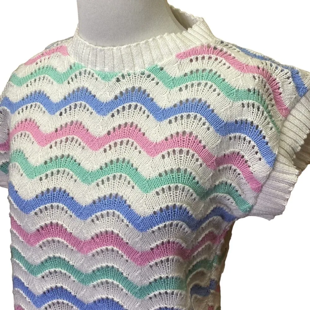 Brunny Vintage Knit Cottagecore Acrylic Scallop Sweater Pink - Image 2