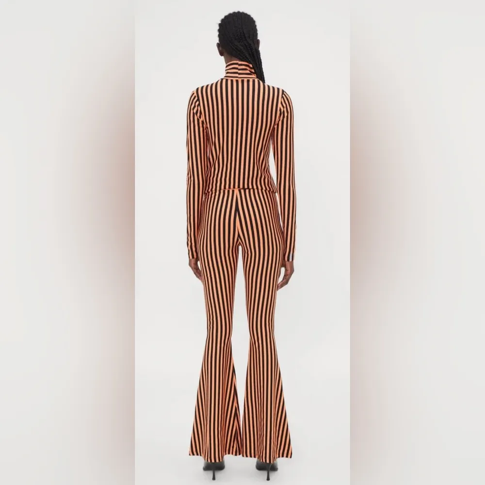 Stieglitz Neva Trousers Flared Striped Leggings Orange & Black Stretchy Pants L - Image 6