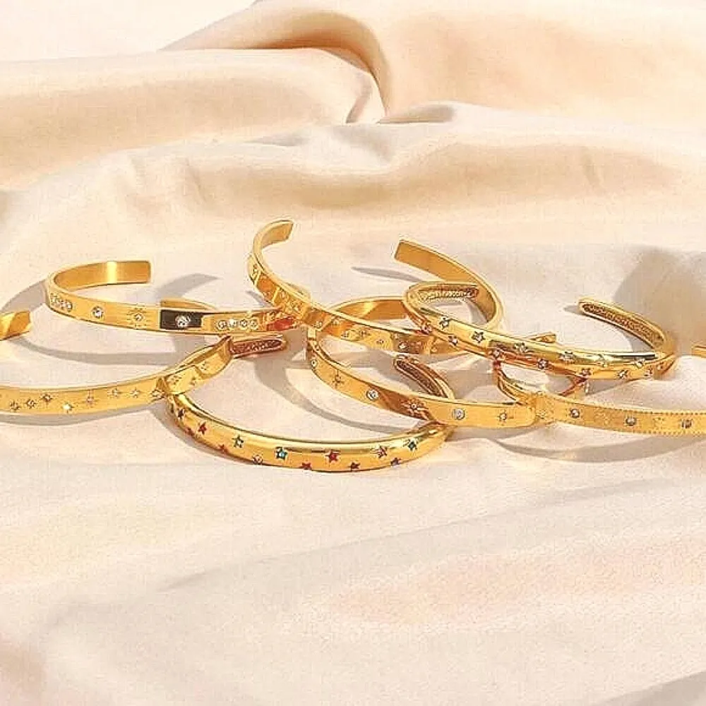 NEW Heavy 18k Gold Simulated Diamond Stars Bangle Cuff Bracelet Sz‎ Adjustable - Image 13