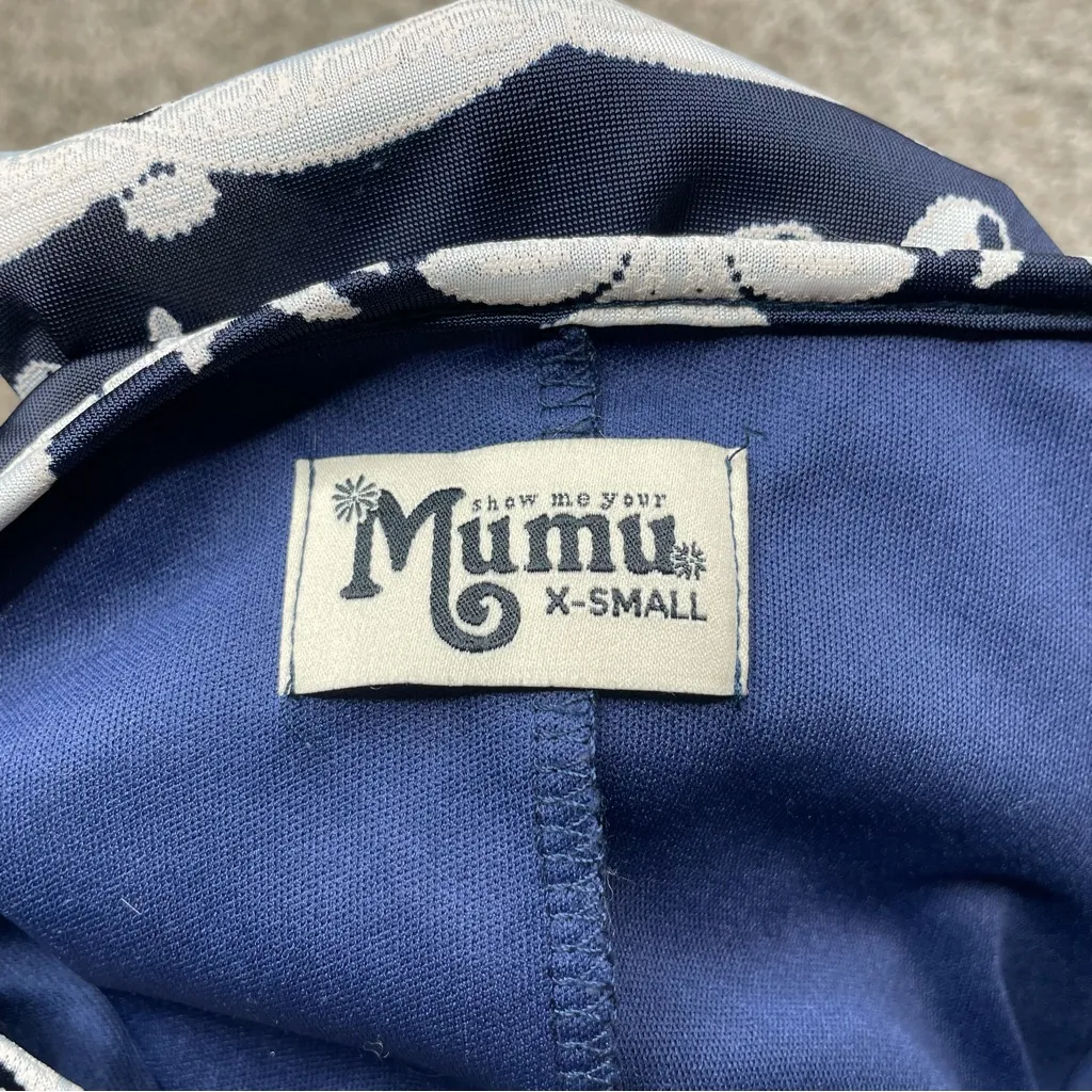 Show Me Your Mumu Em Floral Short Sleeve Mini Swing Dress Navy White Extra Small - Image 4