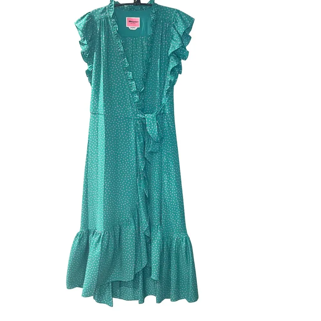 Kate Spade Poolside Dot‎ Wrap Dress Women's Size 10 Emerald Coast Green Pink NEW - Image 6