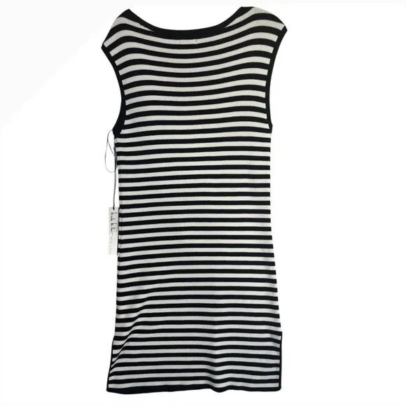 NWT Nicole‎ Miller New York Black White Striped Sleeveless Knit Midi Dress sz L Size L - Image 5