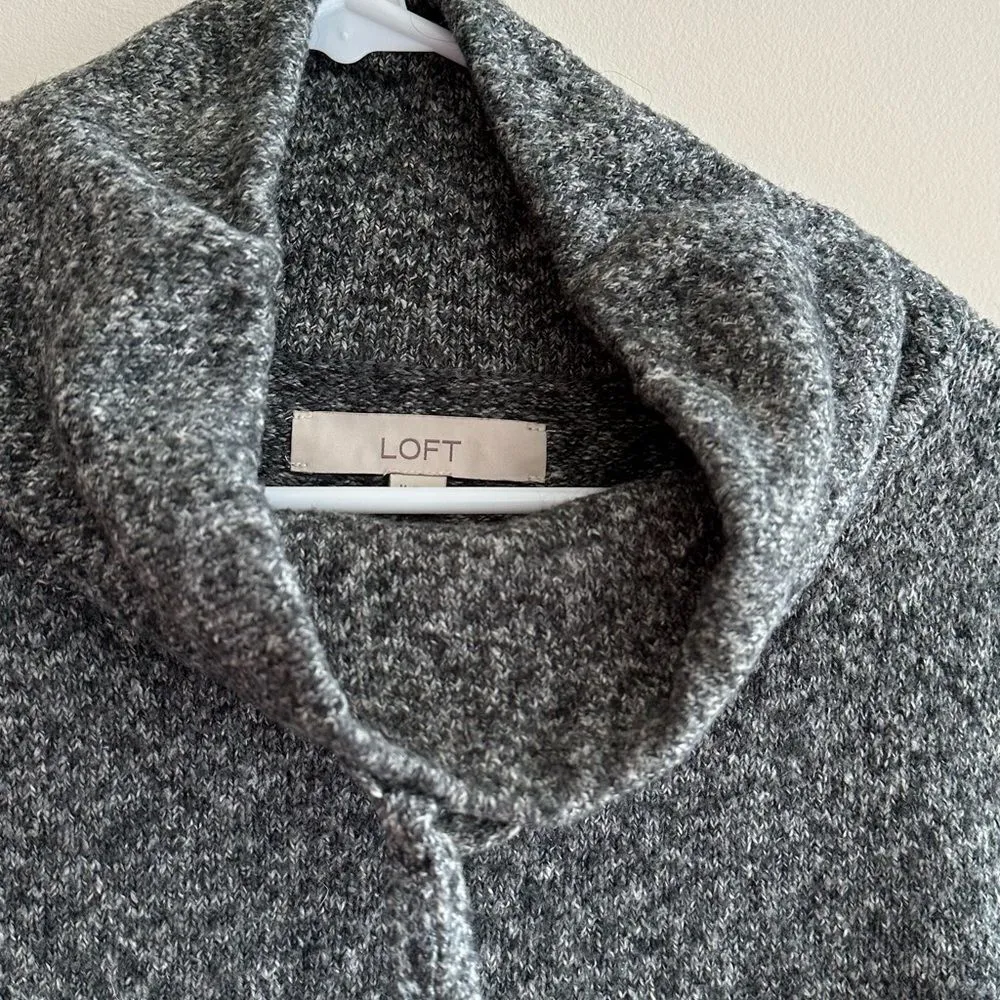 LOFT Marbled Grey Cowl Neck Sweater with Drawstring Tie, Size Medium - Image 9
