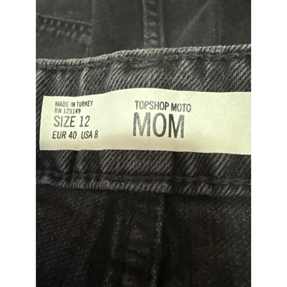 NEW Topshop Moto Women's Black High Waisted Mom Denim Jean Shorts Size 12 - Image 4