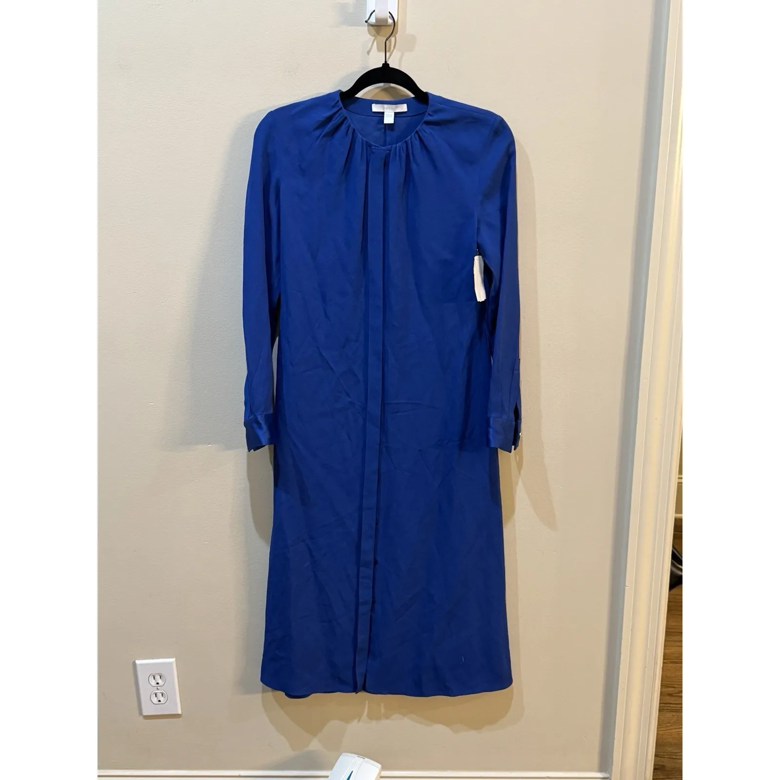 HUGO BOSS Dibanora Satin Accent Long Sleeve‎ Dress In Blue Size 0 - Image 2