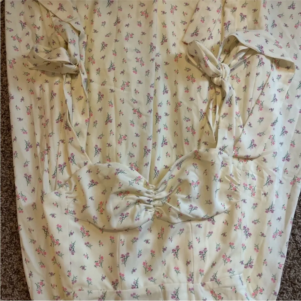 Pastel Yellow Floral Summer Ribbon Alicia Midi Dress - Image 3