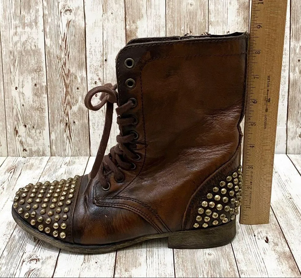 Steve Madden Tarnney Brown Gold Leather Stud Boots - Image 7
