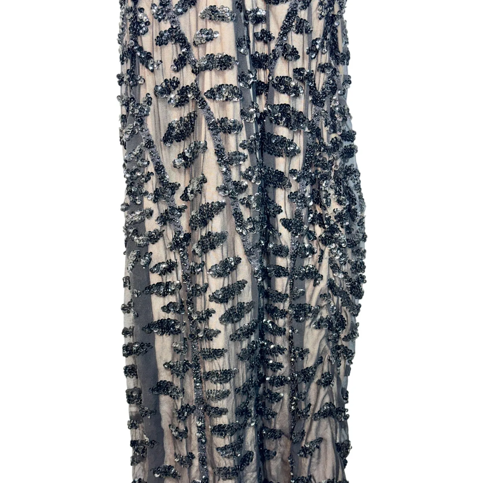 NEW Mandalay Black Beaded Sequin Sheer Silk Midi Evening Formal Dress Womens 8 - Image 10