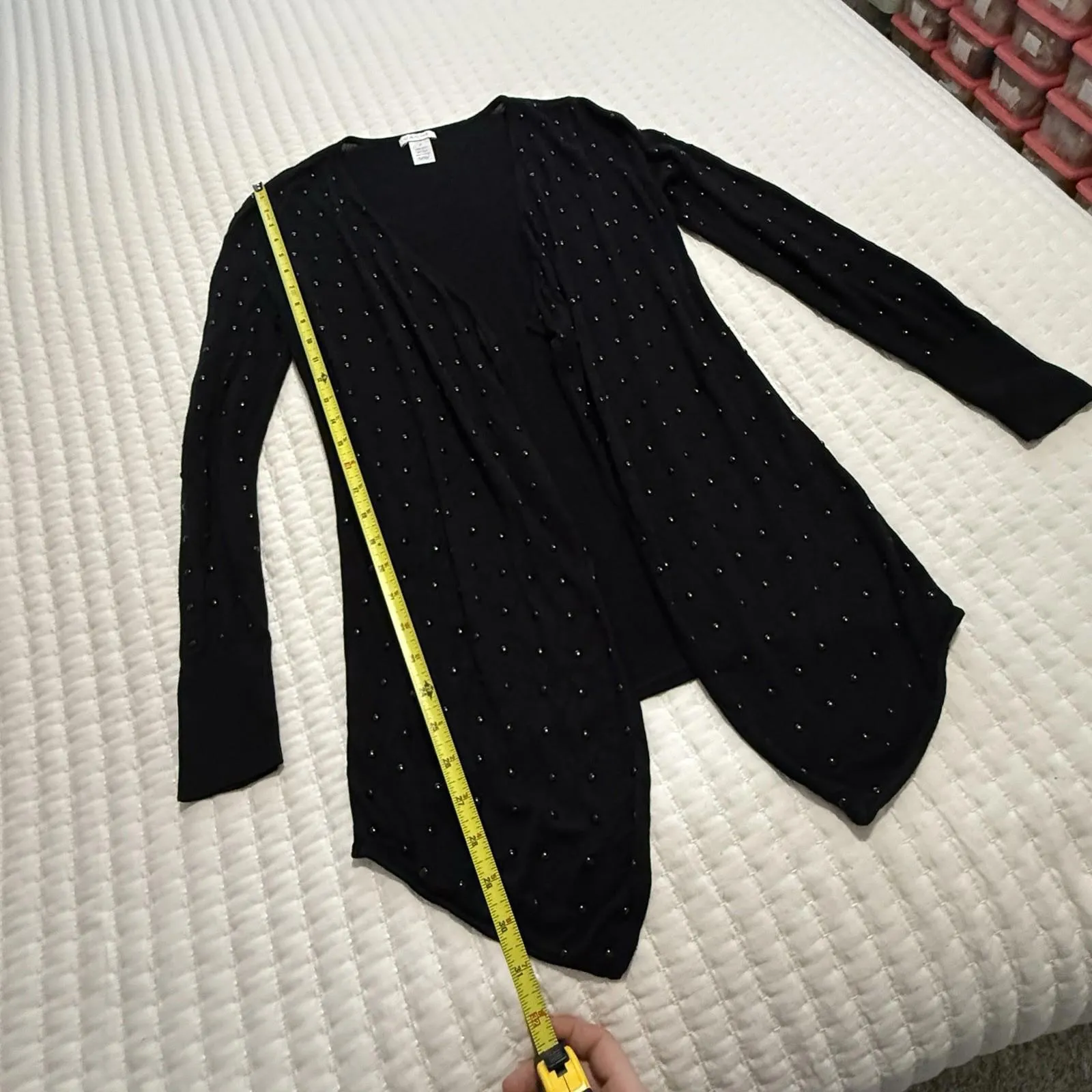 Cache Black Open Front Studded Draped Cardigan Long Sleeve Sz M Medium Rayon - Image 8