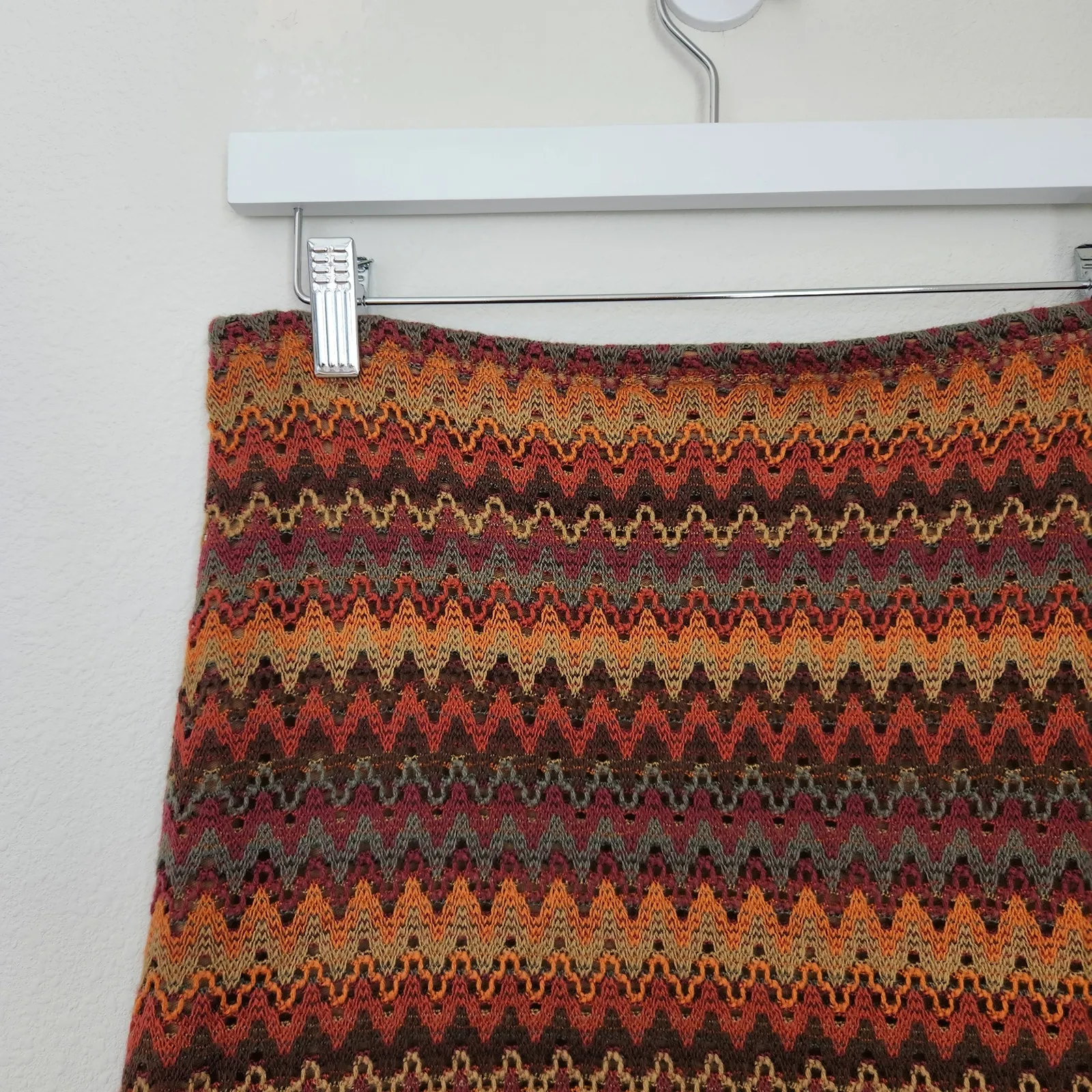 Vintage Y2K Xhilaration Zig Zag Crochet Knit Mini Skirt Fall Brown Orange L - Image 7