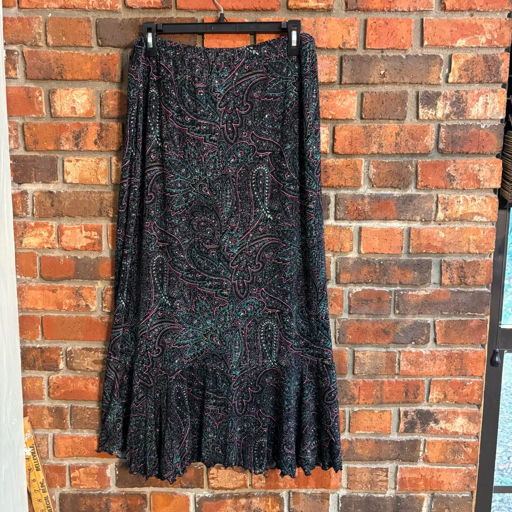 C.L.O.T.H.E.S. Womens paisly ruffles y2k maxi skirt black XL - Image 2