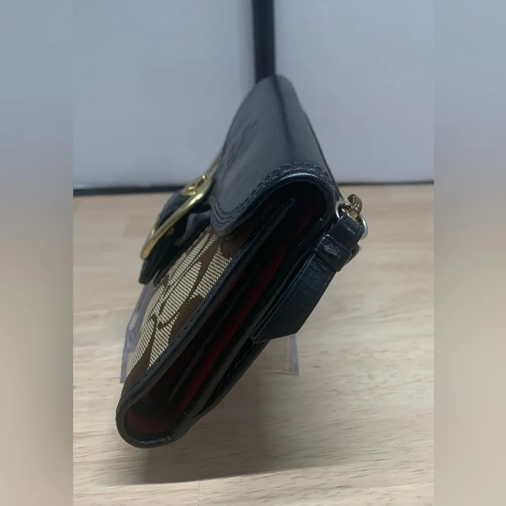 Coach Vintage Bleecker Signature Jacquard Checkbook Wallet Brown Pink Tattersall - Image 4