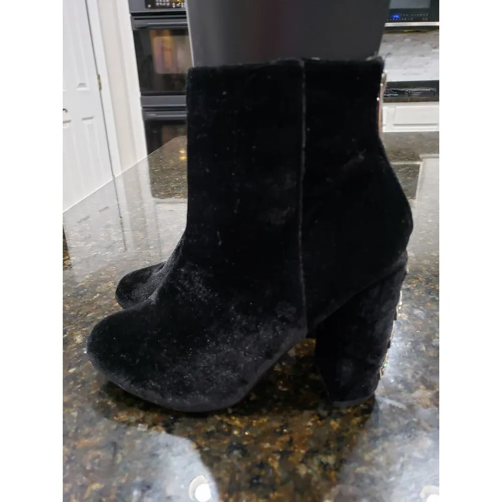Shoedazzle Ankle Boots Women's 8M Black Velour Rhinestone Block Heel Back Zipper Size 8 - Image 8