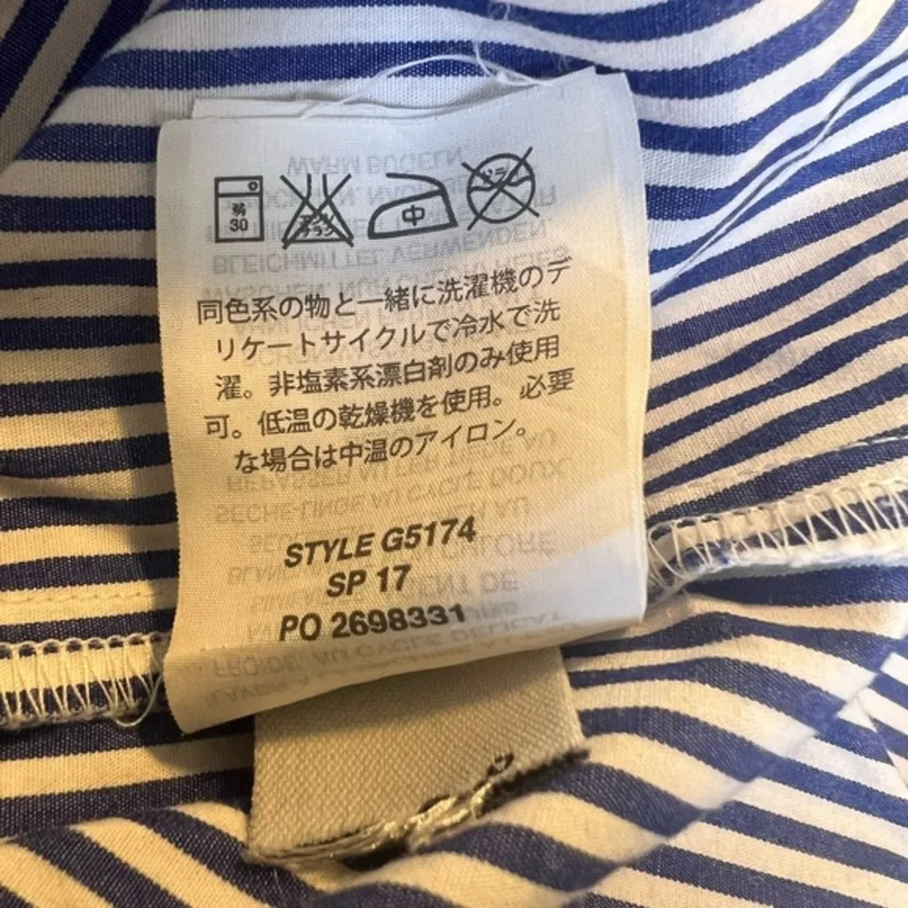 J Crew Black Label Navy Striped Bell Sleeve V Neck Tunic Style Blouse‎ Women 12 - Image 6