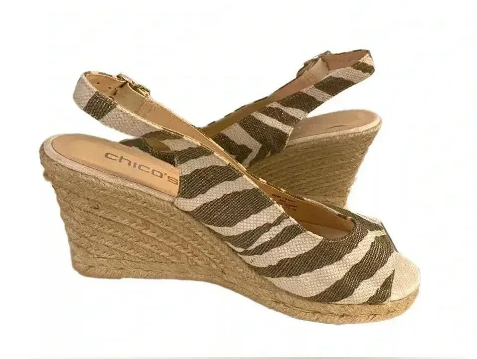 CHICO’S Zebra Print Sandals Women’s Simon Espadrille Wedge Slingback Heels 9 - Image 8