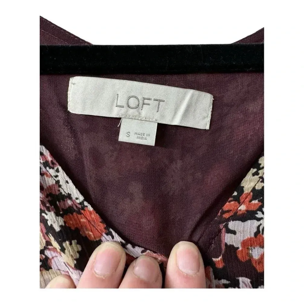 Loft Floral Fall Maroon Long Sleeve Blouse  Size‎ Small - Image 3