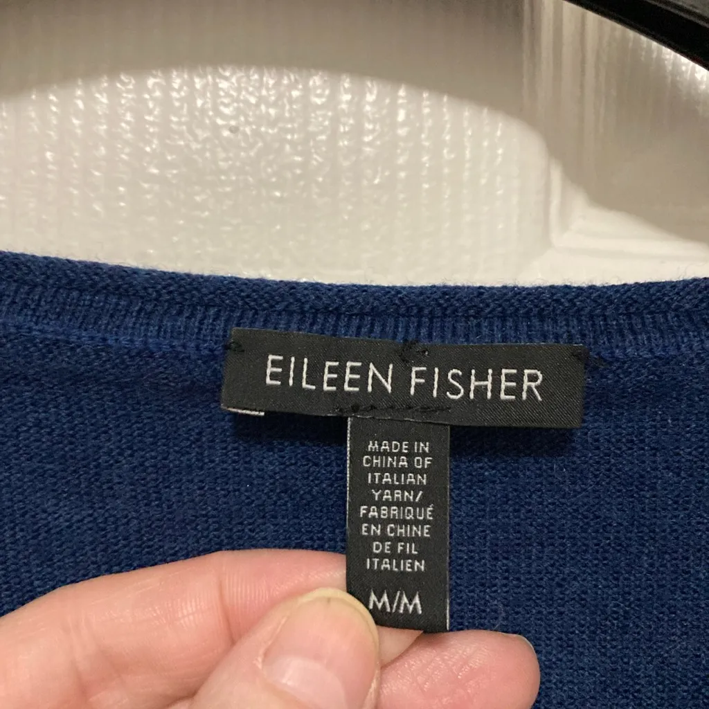 Eileen Fisher Women's Navy Two Tone 100% Merino Wool Sweater - Image 2
