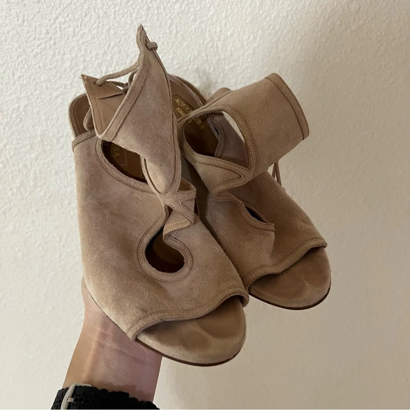 Aquazzura Firenze tan nude Sexy Thing Wedges 85 strappy heels 36.5 Size 5.5 - Image 4