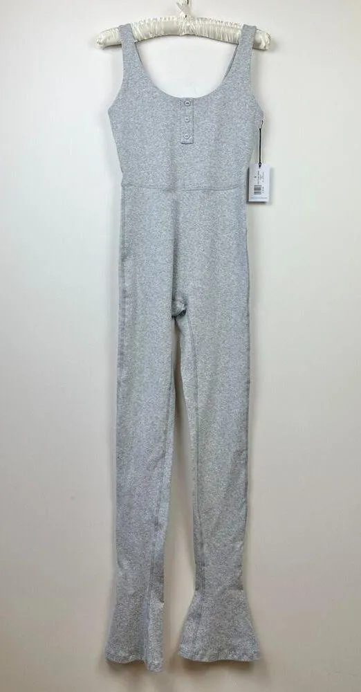 WeWoreWhat Henley Flare Leg Jumpsuit Gray Stretch Cotton Athleisure Small NWT - Image 4