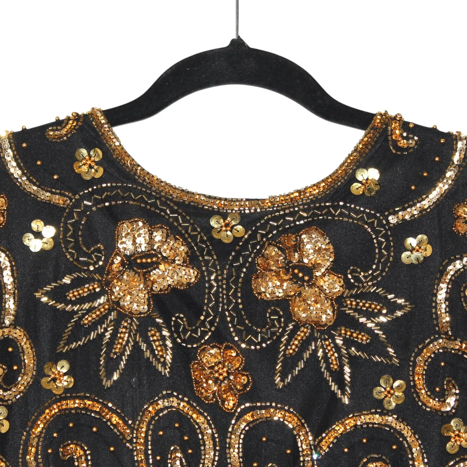Laurence Kazar Vintage Black Silk Blouse Long Sleeve with Gold Beading Size L - Image 5