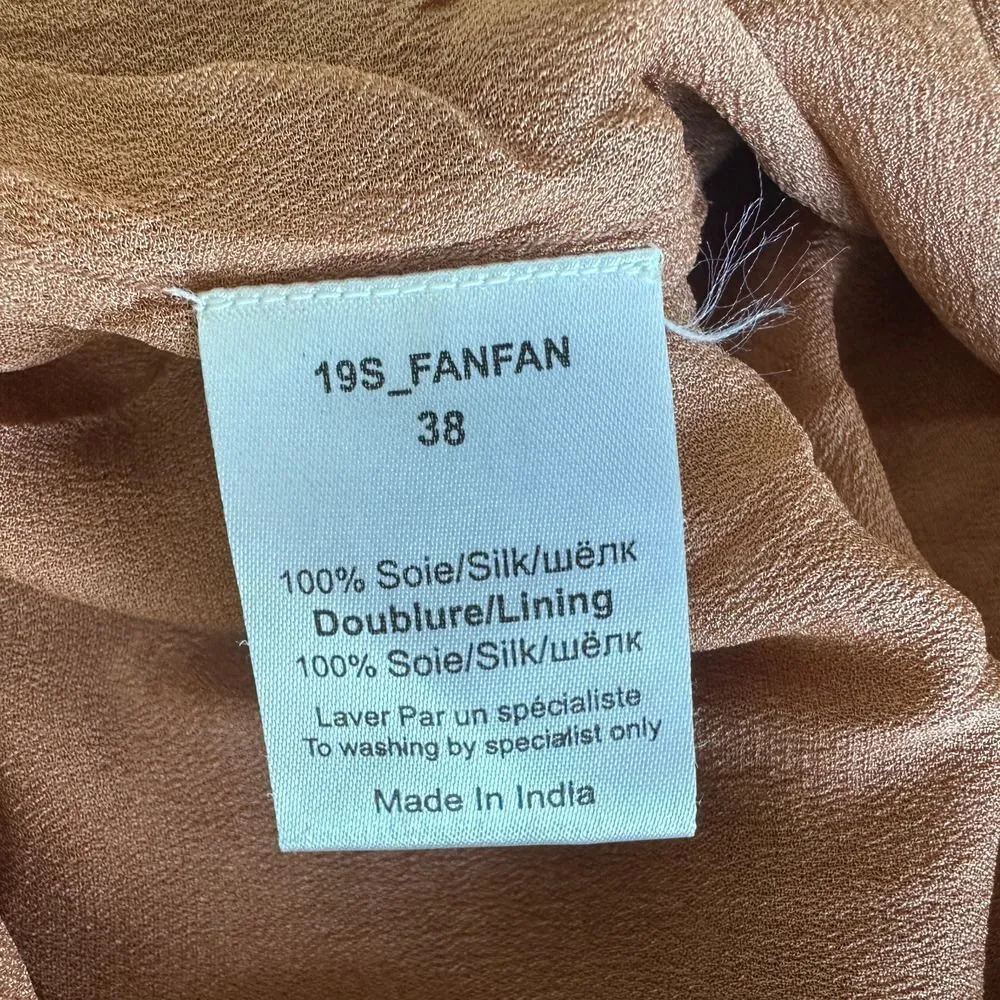 Mes Demoiselles Matching Set 38 40 Rustic Silk Boho Flowy Blouse Wide Leg Pants Orange Size 6 - Image 10