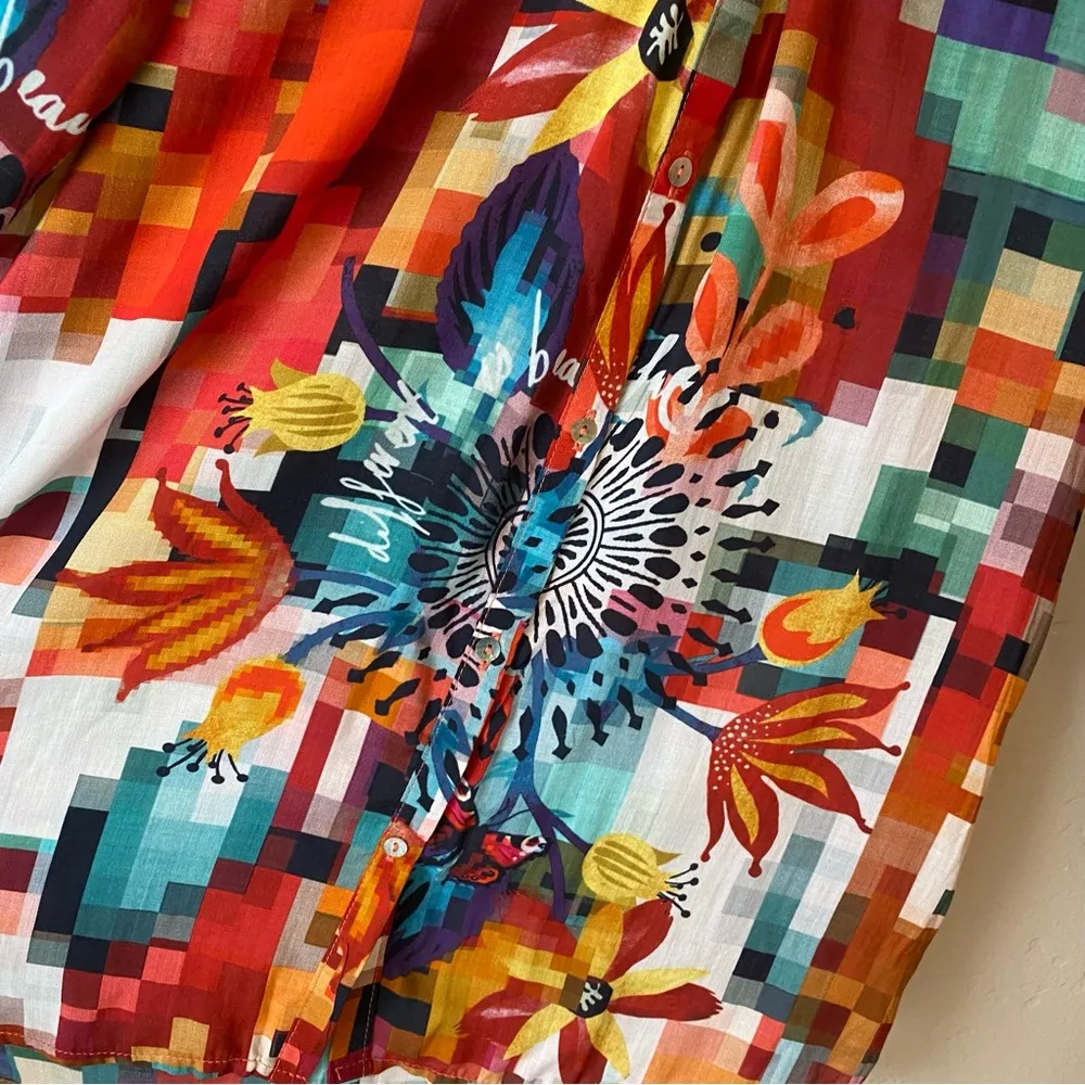 Desigual Colorful Pixelated Floral Print Camilia Rep Begona Long Sleeve Blouse - Image 9
