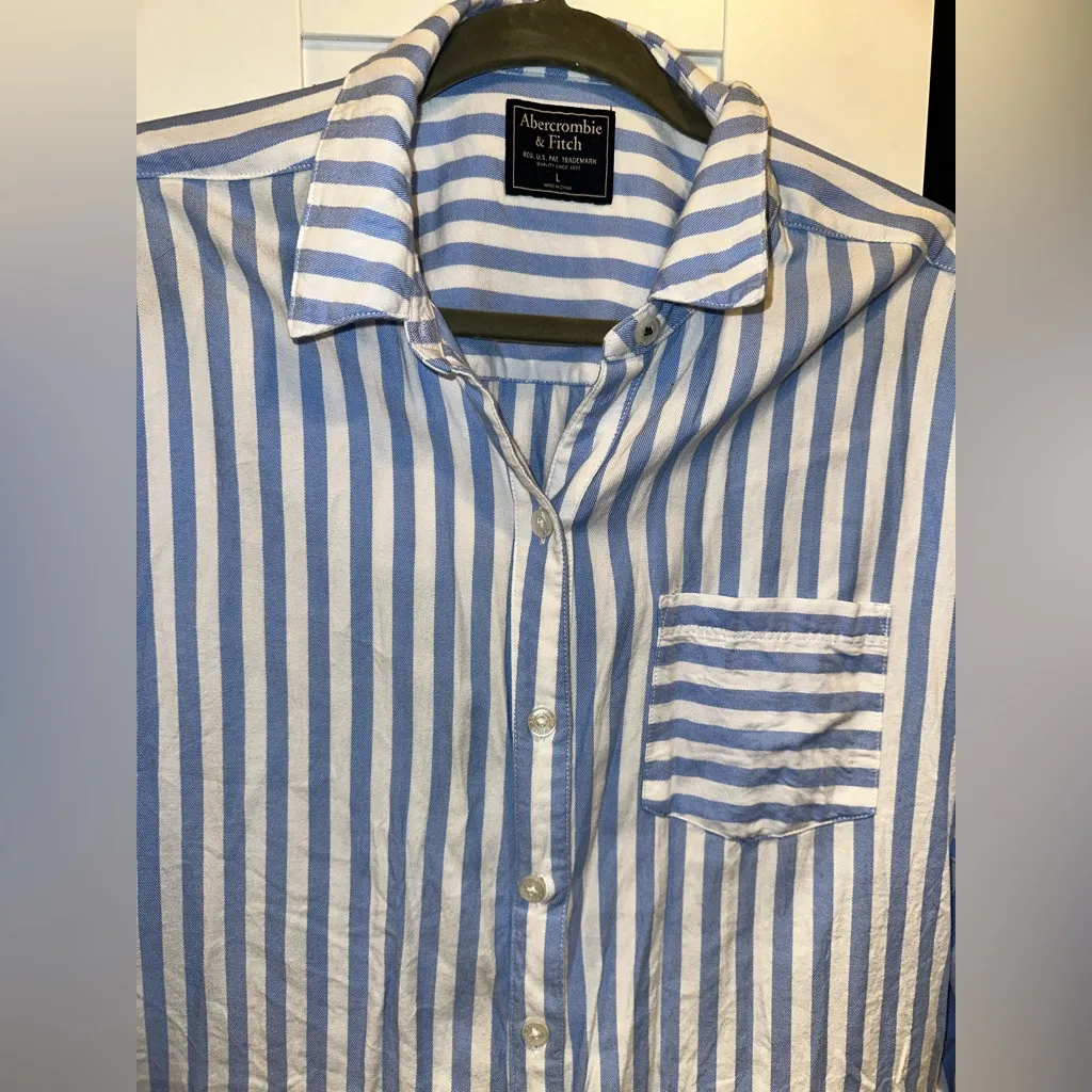 NWOT Abercrombie & Fitch Blue and White Stripe Button Down - Image 4