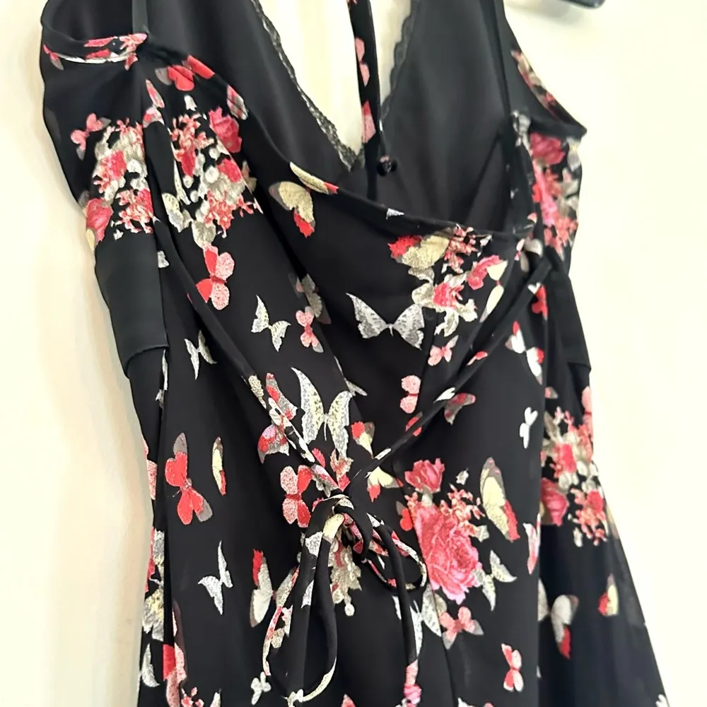 Vintage Y2K Butterfly Fringe Hem Halter Dress Goth Fairycore M Arden B Wet Seal Black Size M - Image 5