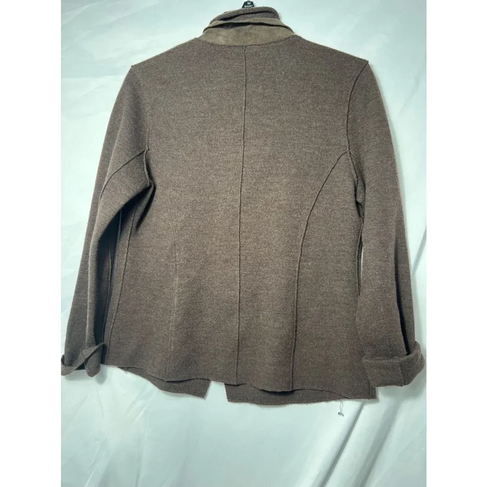 Eileen‎ Fisher Brown Merino Wool with Lamb Leather Trim Blazer- Size S - Image 2