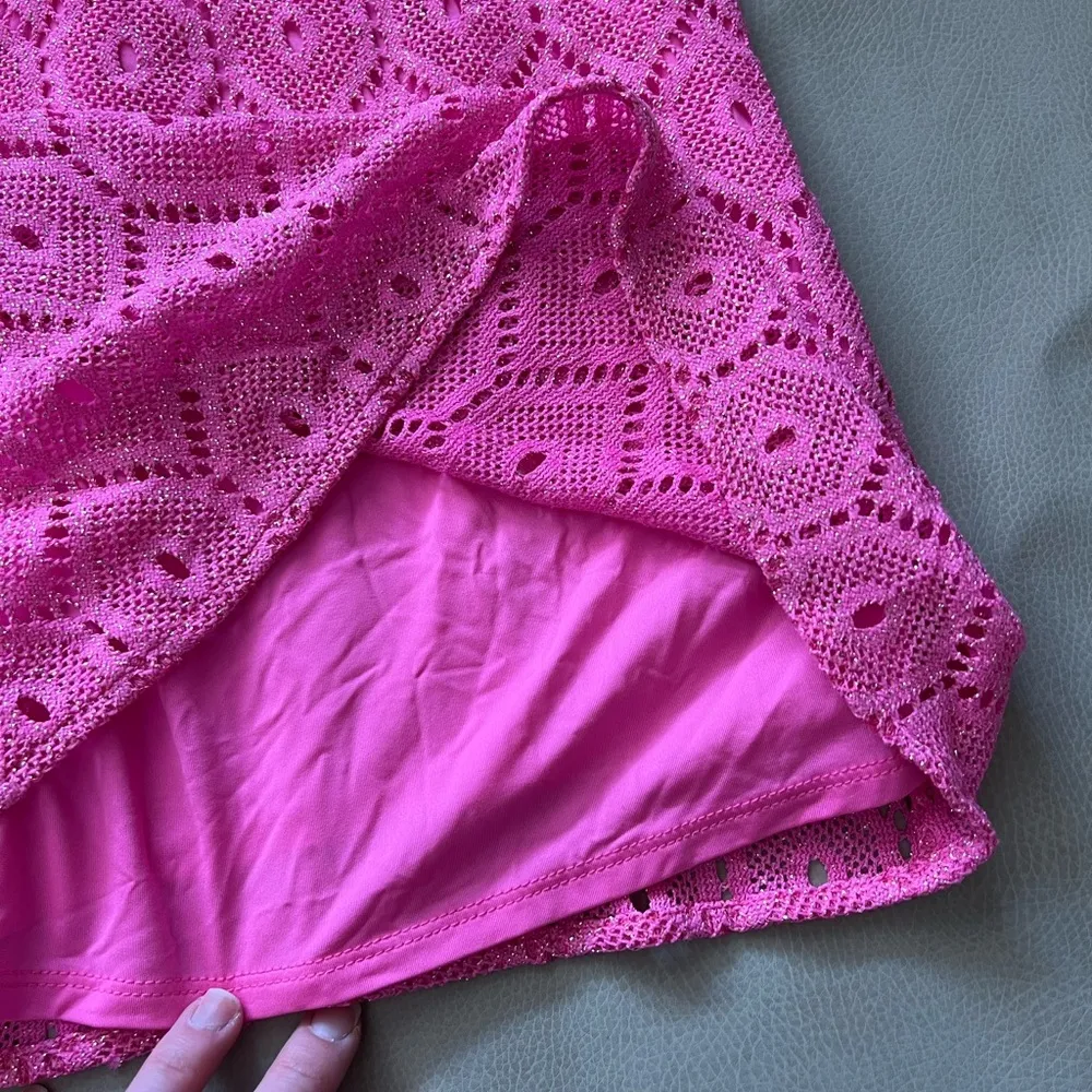 Lilly Pulitzer Dusk Metallic Lace Sleeveless Shift Mini Slip Dress Pop Pink XS - Image 6