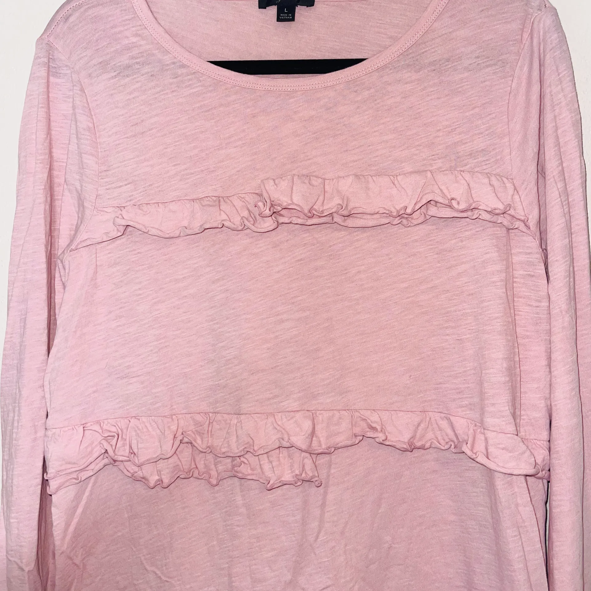 J. Crew Pink Ruffle Front Cotton Top - Image 3