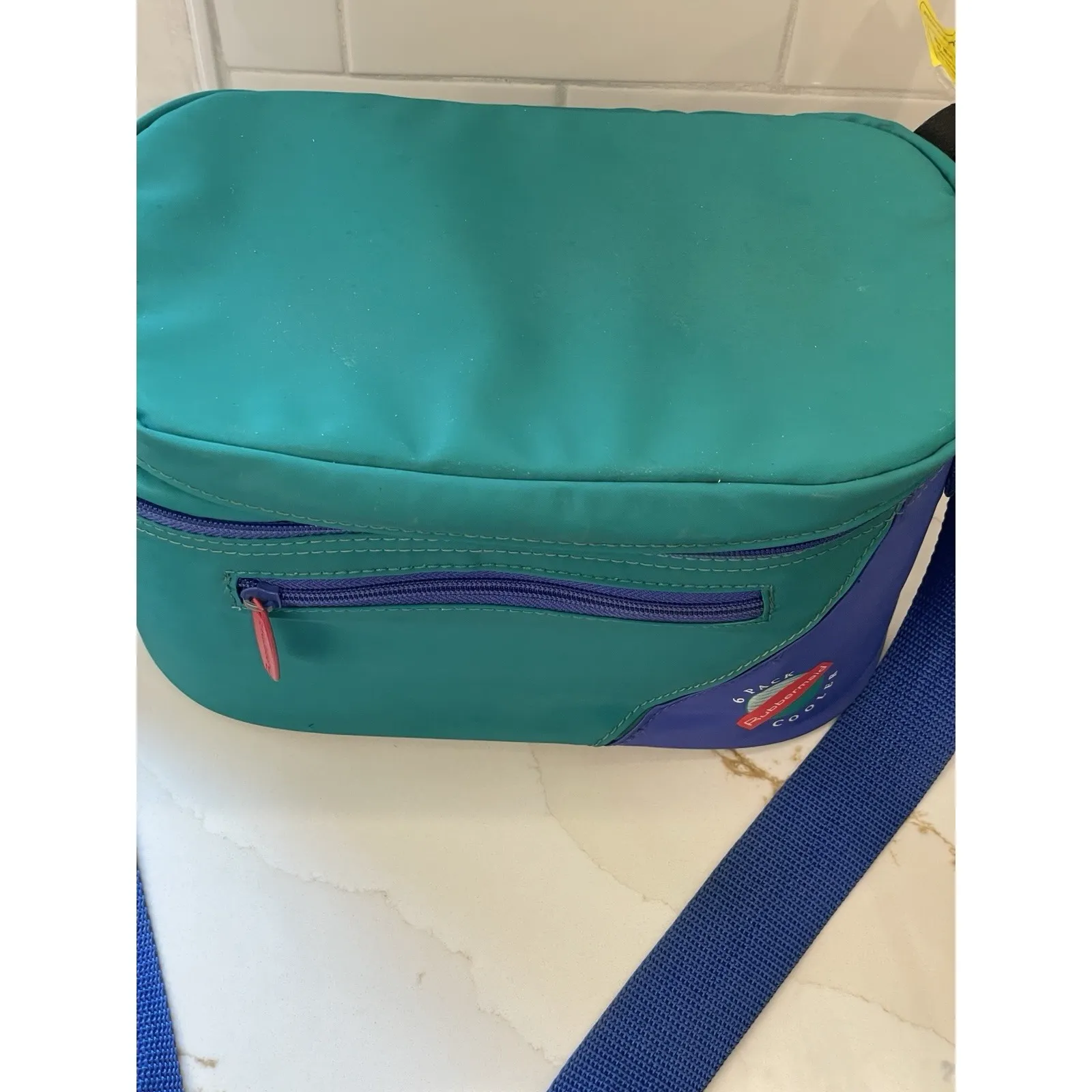 Vintage Rubbermaid 6 Pack Cooler Soft‎ Teal Purple Lunch Bag Strap Zip READ - Image 4