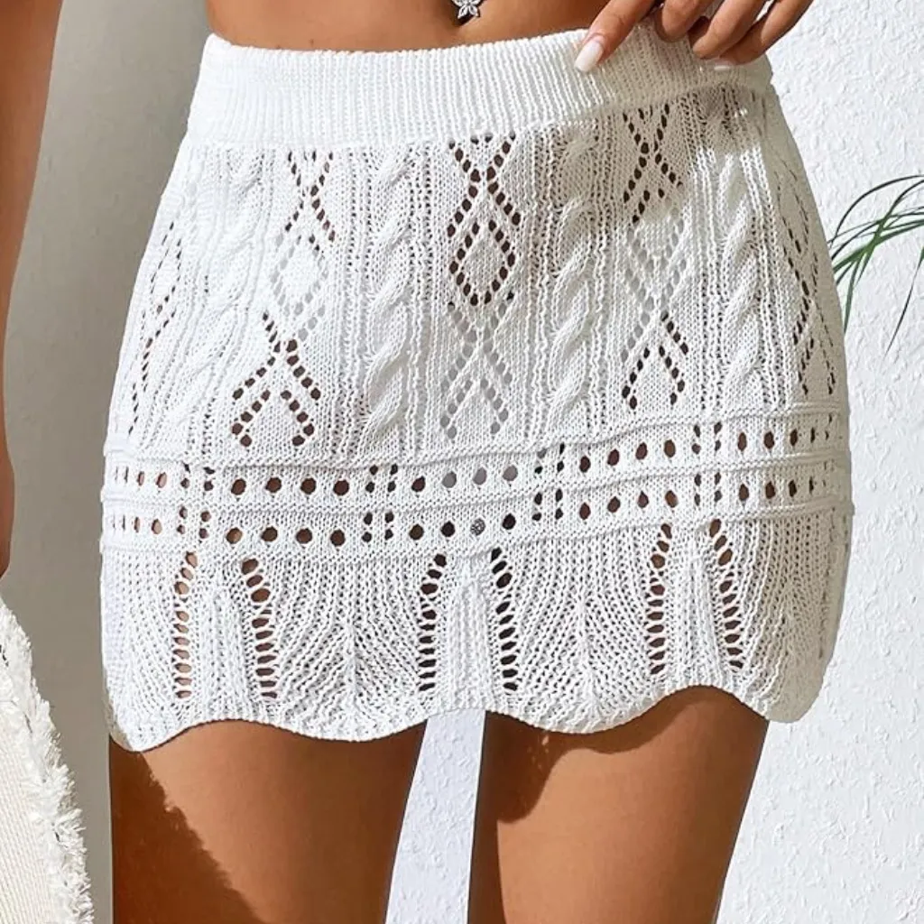Women’s Hollow Out Crochet Skirt Swim Coverup in sz Medium NWT White - Image 4