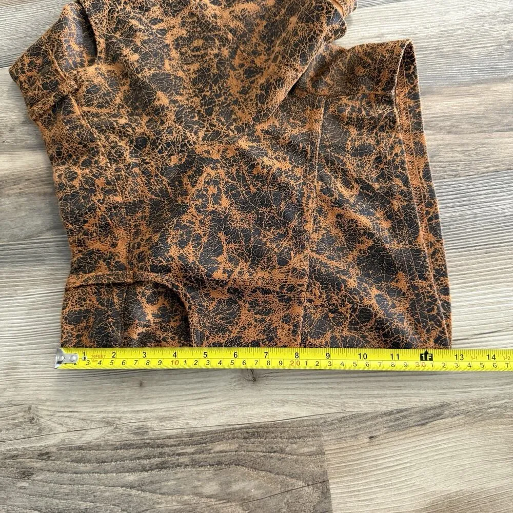 Crazy Train Faux Leather Burnout Shorts – Size S - Orange Black Western Festival - Image 5