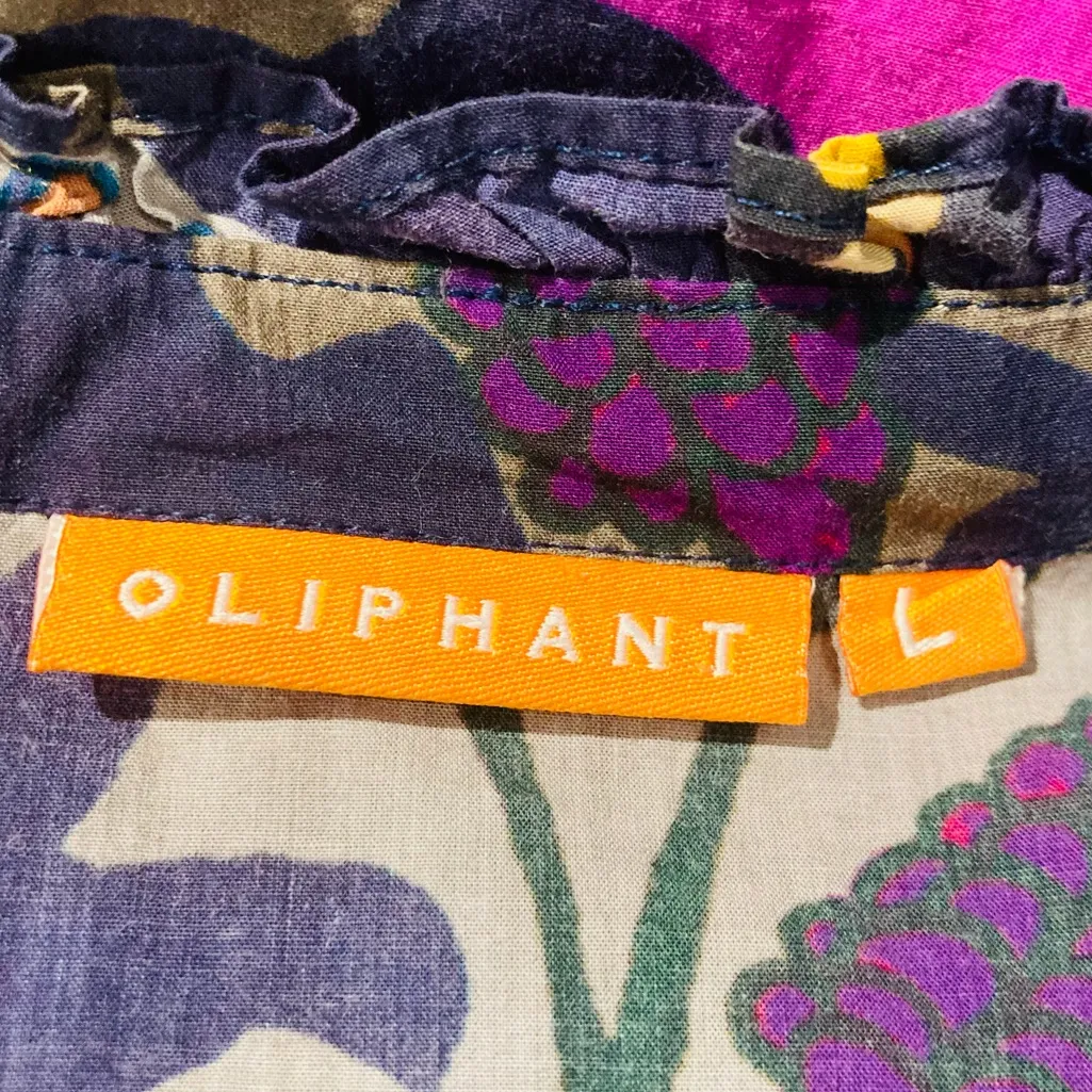 Oliphant “Suzani” puff sleeve mini dress in dark blue and purple floral print. L Size L - Image 7