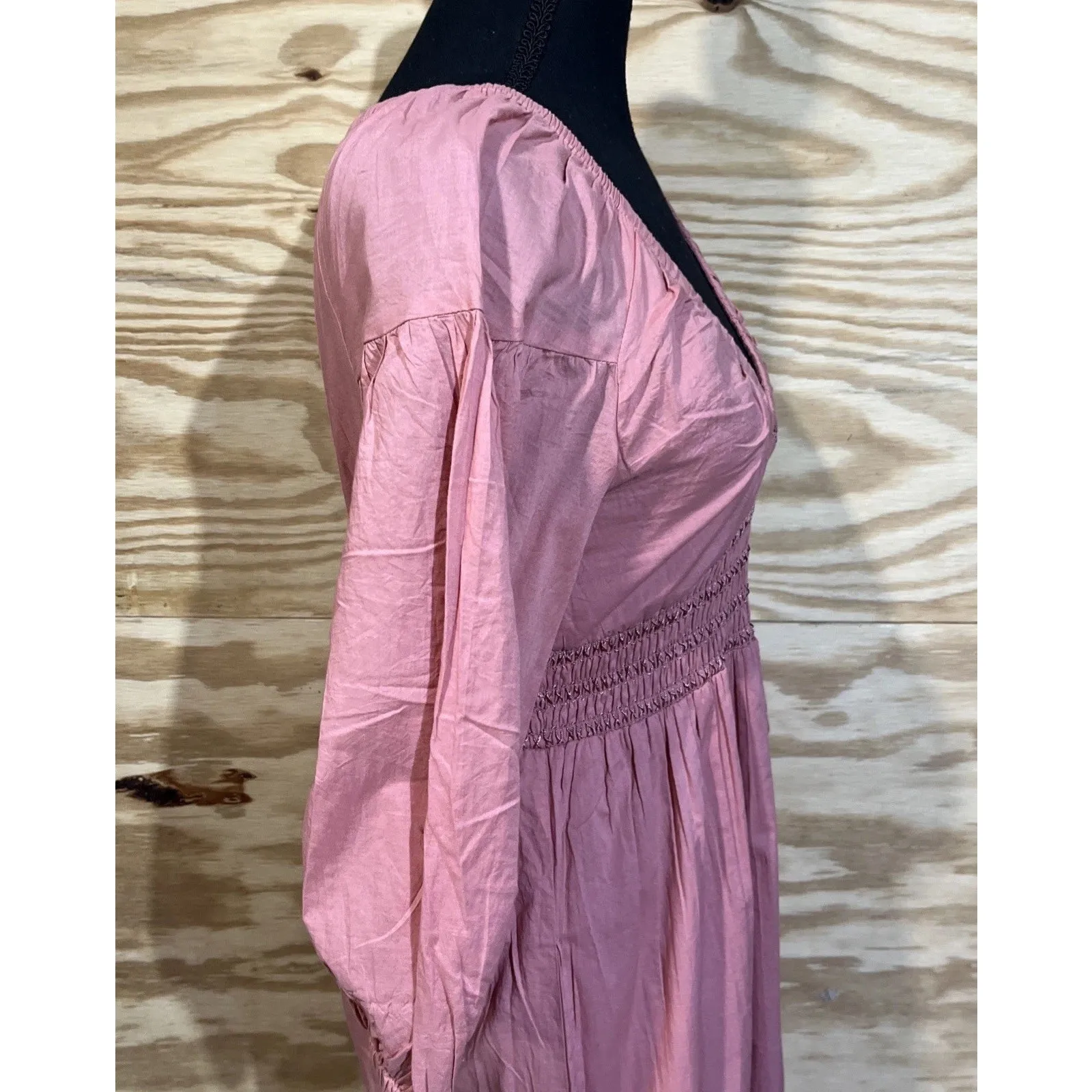 Patrons Of Peace Babydoll Puff Sleeve Maxi Dress Pink Small Cottage Y2K Boho - Image 8