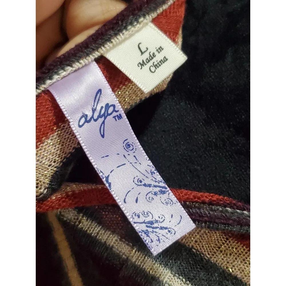 Alya Womens Multi Striped Polyester V Neck Long Sleeve Knee Length Dress Large - Image 8