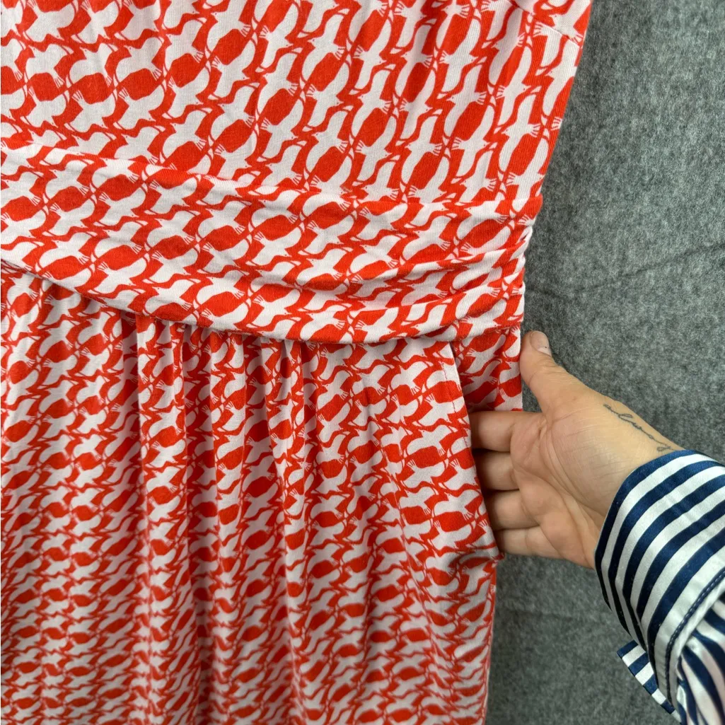 Boden Mini Dress Margot Bird‎ Print Size 6 with Pockets orange and White - Image 4