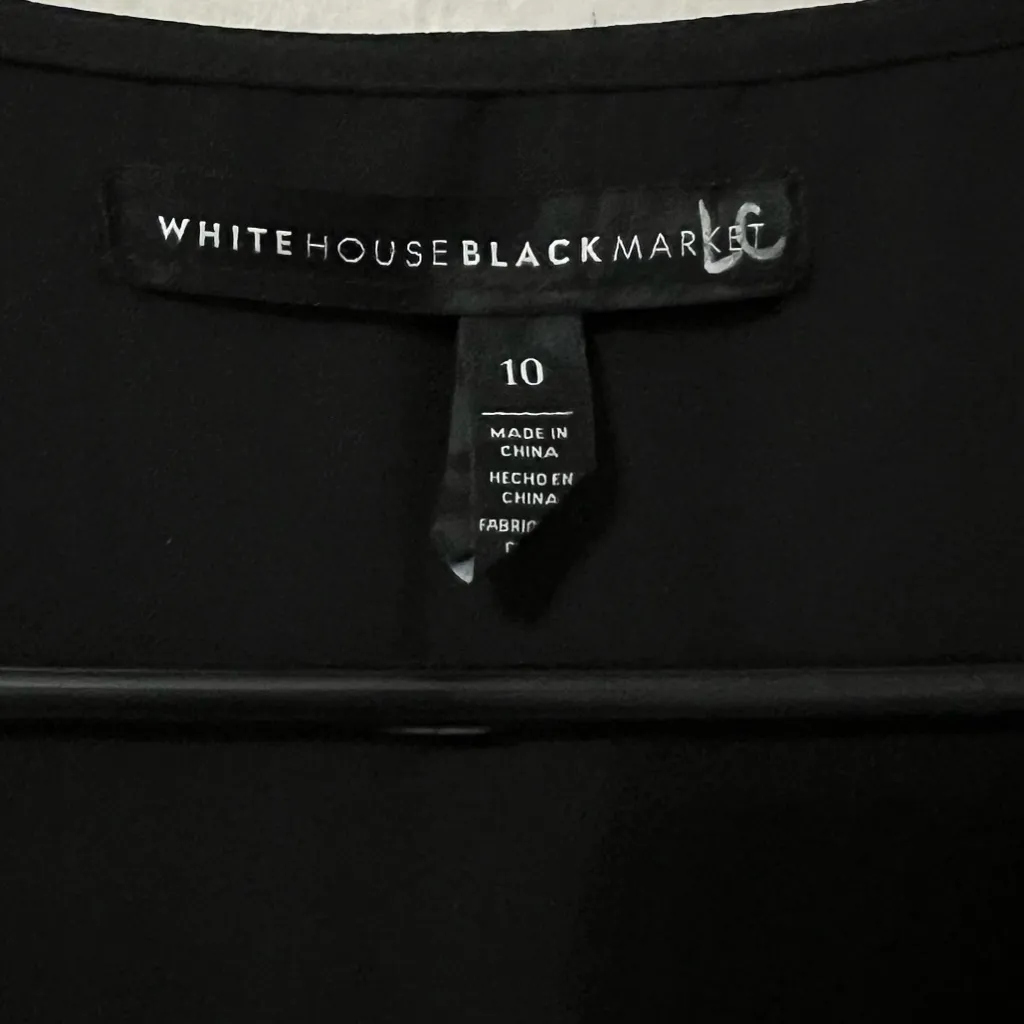 White House Black Market Floral Embroidered Black Chiffon Blouse - Image 6