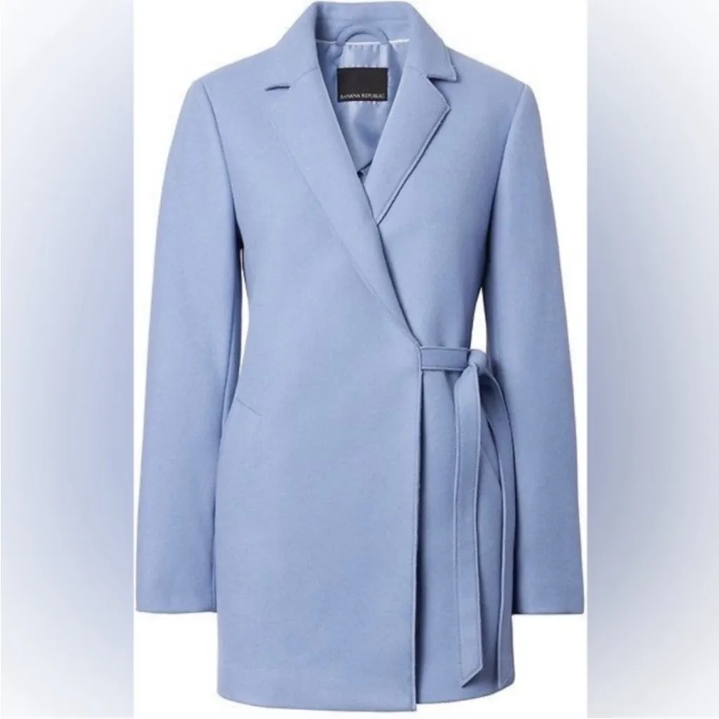 Banana Republic Mario Bullucci Sky Blue Italian Wool Melton Wrap
Tie Pea Coat - Image 16