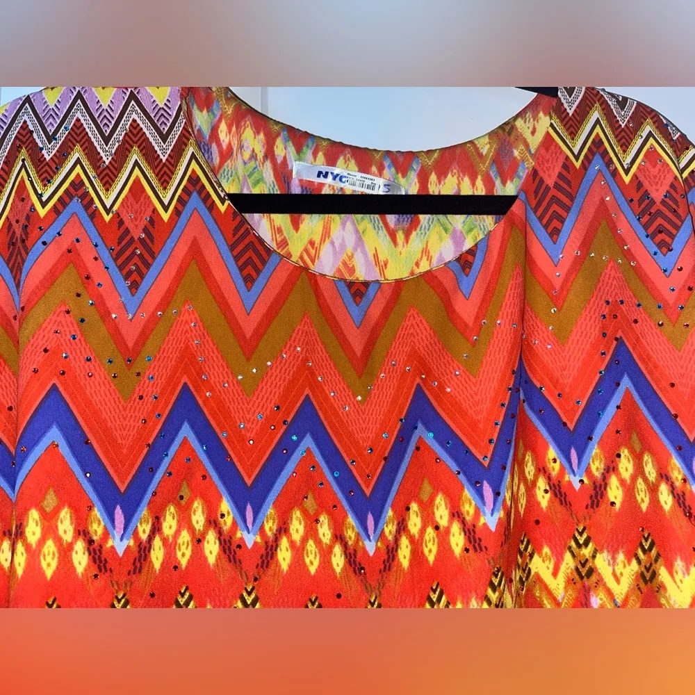 Peter Nygård Women’s Butterfly Sleeve Layered Chiffon Bling Chevron Blouse Sz S - Image 11