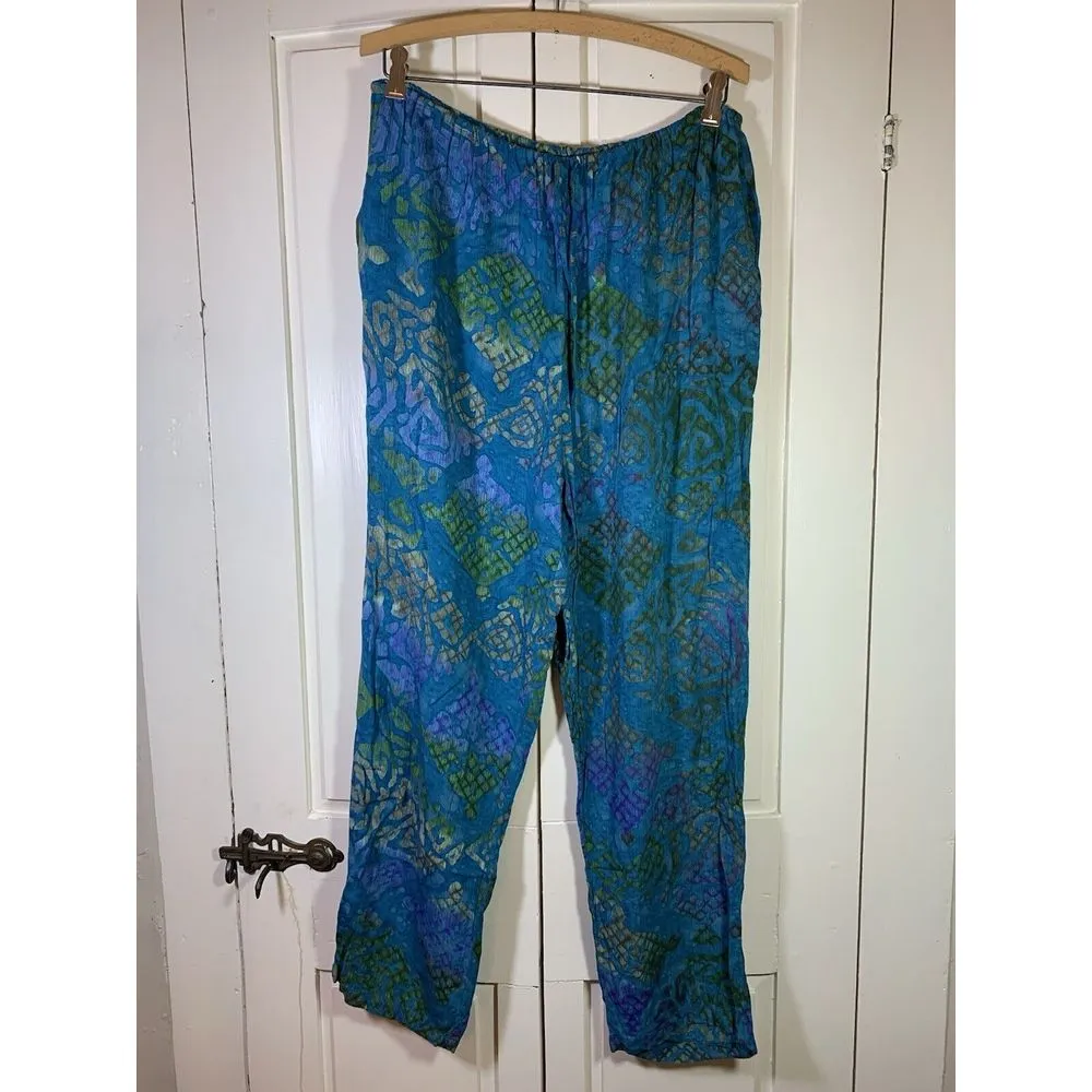 Sun Aguna Indonesia Batik Pants OS‎ Rayon Blue Beachy Vacation Travel Comfort Size undefined - Image 3