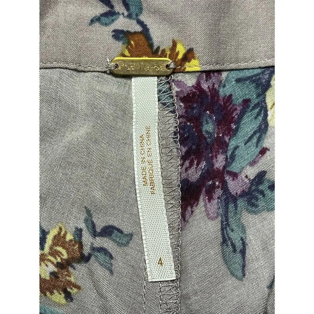 Free People Purple Yellow Floral Print Zip Up Flowy Baggy Zip Up Shorts Size 4 - Image 3