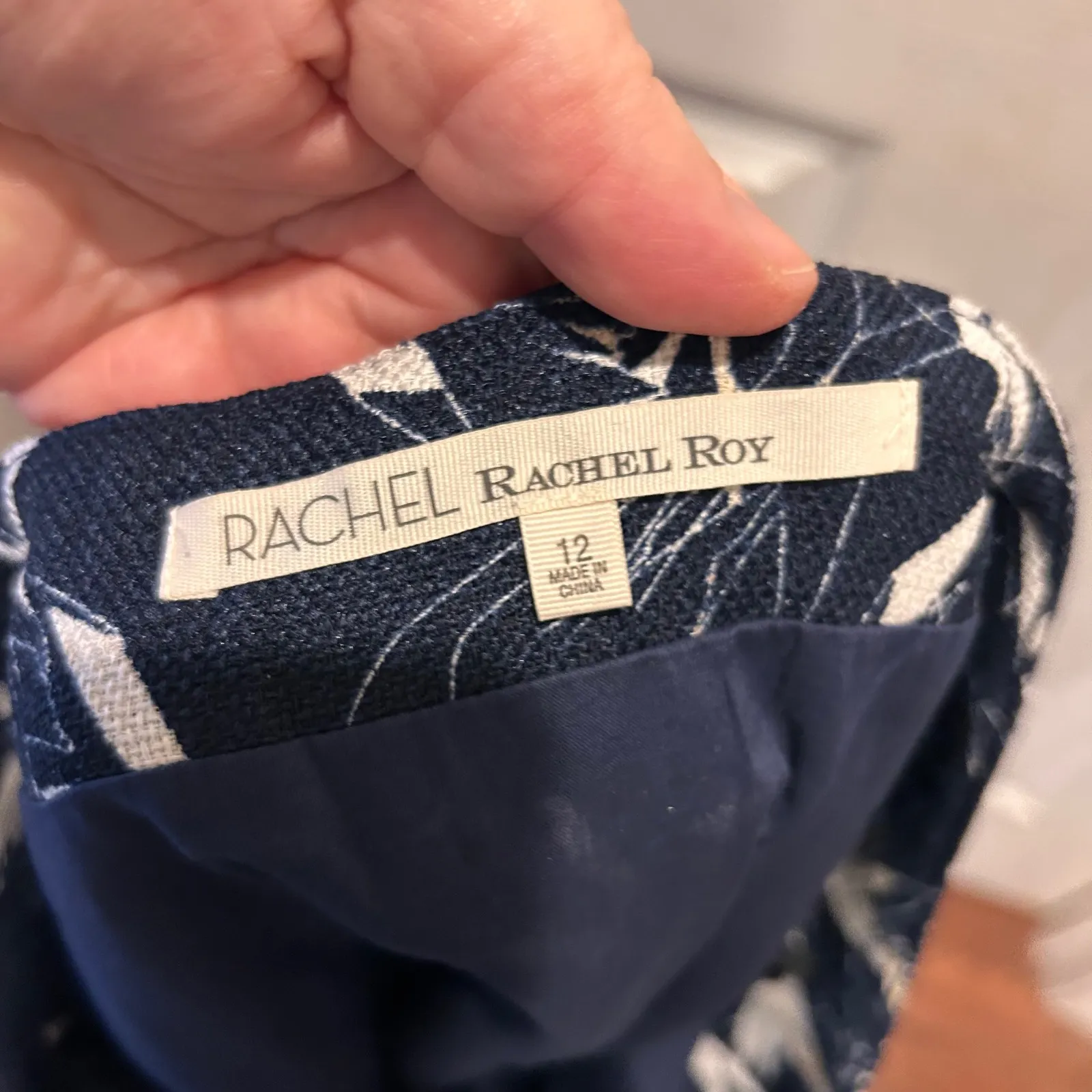 RACHEL ROY Womens 12 :Polynesian Paradise Blue White Bird Print Asymmetrical Black - Image 11