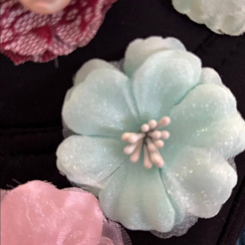 Custom Made Bralette/Bustier Sz M 3D Floral Black Pastels Molded Underwire Cups Size M - Image 10