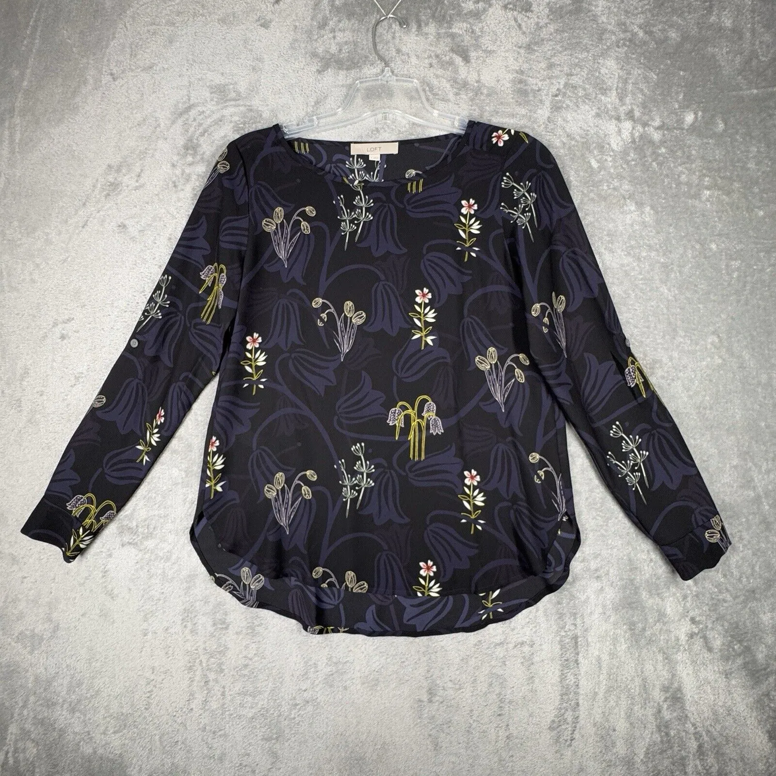 Loft Shirt Womens Small Black‎ Purple Floral Dark Floral Blouse Whimsy Preppy - Image 2