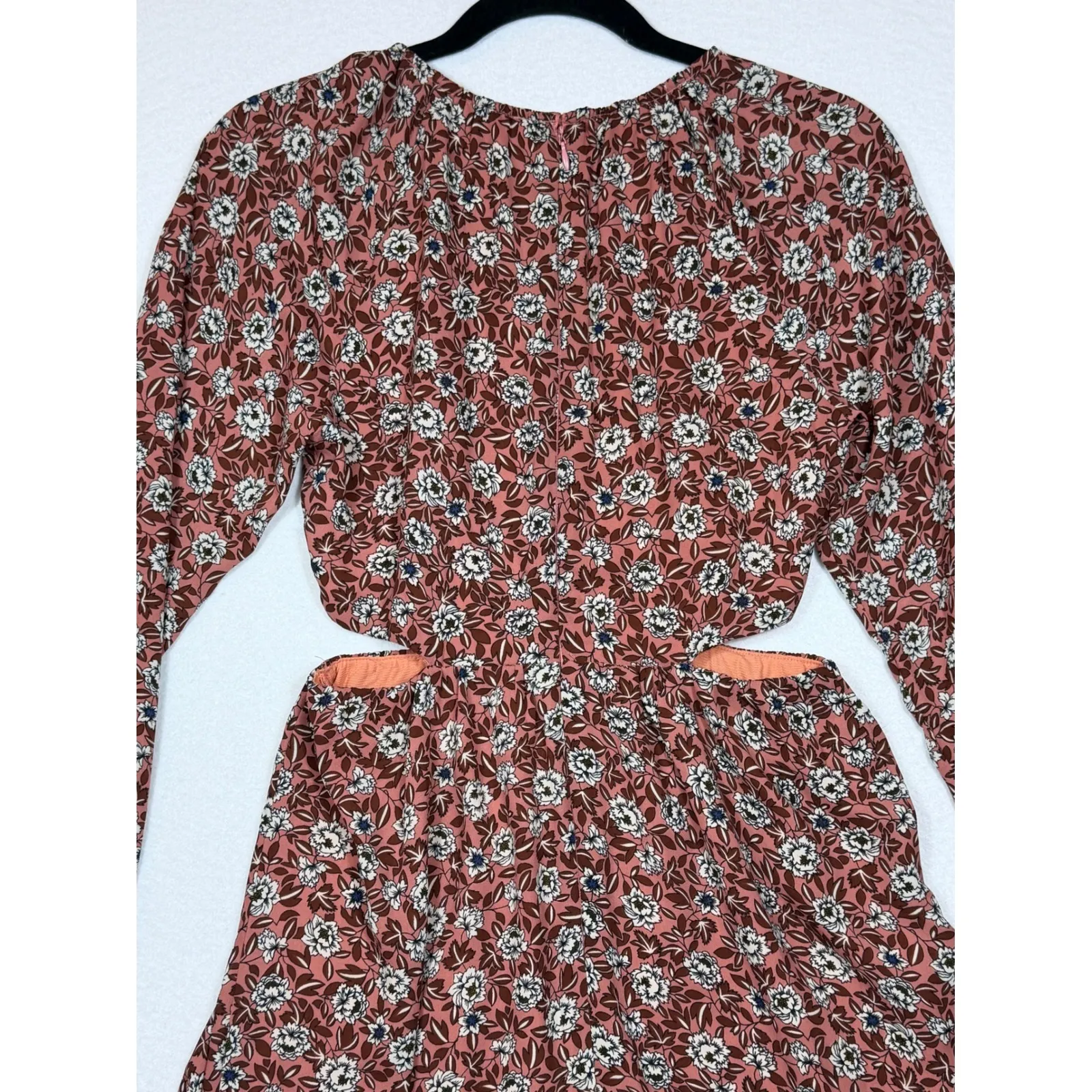 COLLECTIVE CONCEPTS Floral Cutout Long Sleeve Mini Dress Peach Blue White XS NWT - Image 8